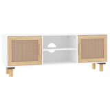 NNEVL TV Cabinet White 105x30x40 cm Solid Wood Pine&Natural Rattan