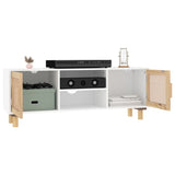 NNEVL TV Cabinet White 105x30x40 cm Solid Wood Pine&Natural Rattan