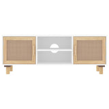 NNEVL TV Cabinet White 105x30x40 cm Solid Wood Pine&Natural Rattan