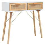 NNEVL Console Table White 80x30x75 cm Solid Wood Pine&Natural Rattan