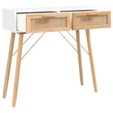 NNEVL Console Table White 80x30x75 cm Solid Wood Pine&Natural Rattan