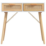 NNEVL Console Table White 80x30x75 cm Solid Wood Pine&Natural Rattan
