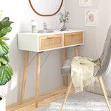 NNEVL Console Table White 80x30x75 cm Solid Wood Pine&Natural Rattan