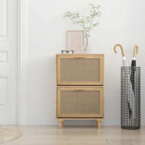 NNEVL Shoe Cabinet Brown 52x25x80 cm Engineered Wood and Natural Rattan