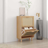 NNEVL Shoe Cabinet Brown 52x25x80 cm Engineered Wood and Natural Rattan