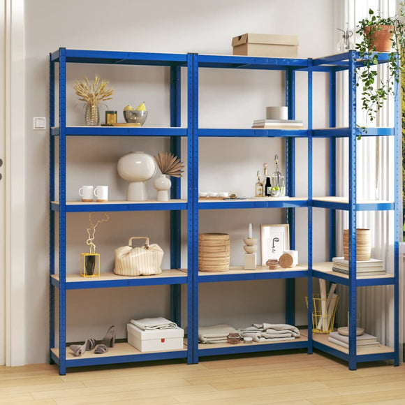 NNEVL 5-Layer Shelves 3 pcs Blue Steel and Engineered Wood