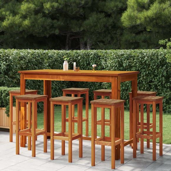 NNEVL 9 Piece Garden Bar Set Solid Wood Acacia