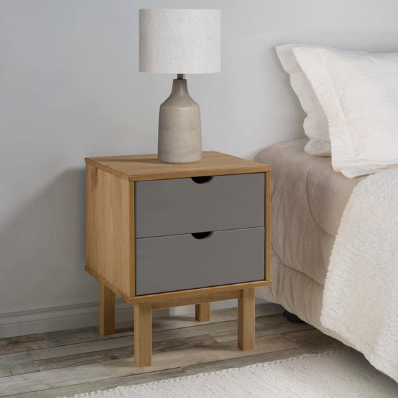 NNEVL Bedside Cabinet OTTA Brown&Grey 45x39x57 cm Solid Wood Pine