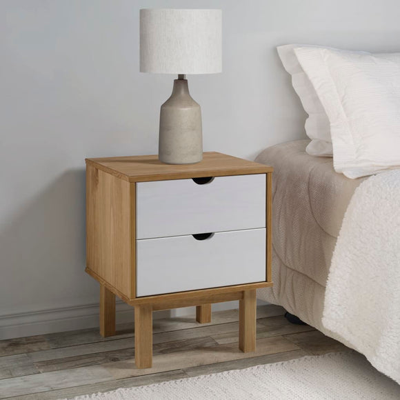 NNEVL Bedside Cabinet OTTA Brown&White 45x39x57cm Solid Wood Pine