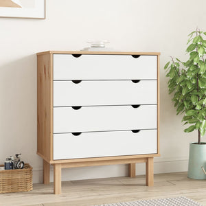 NNEVL Drawer Cabinet OTTA Brown&White 76.5x39.5x90cm Solid Wood Pine