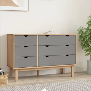 NNEVL Drawer Cabinet OTTA Brown&Grey 111x43x73.5 cm Solid Wood Pine