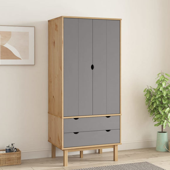 NNEVL Wardrobe OTTA Brown and Grey 76.5x53x172 cm Solid Wood Pine