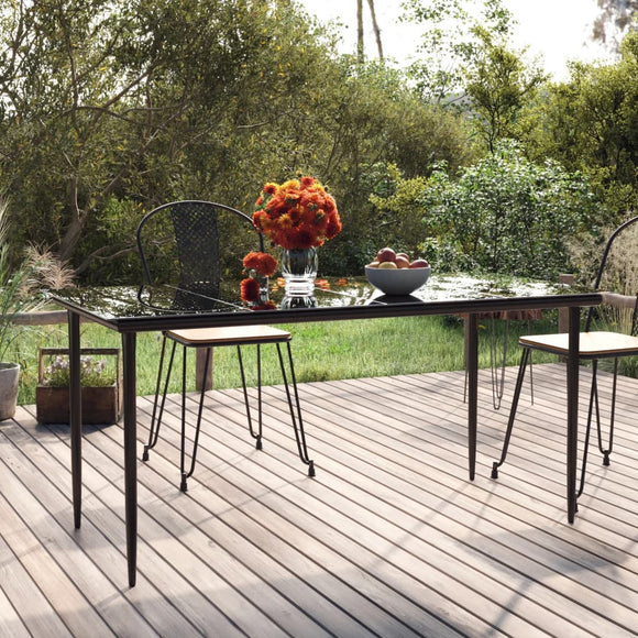 NNEVL Garden Dining Table Black 160x80x74cm Steel and Tempered Glass
