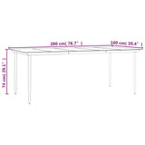 NNEVL Garden Dining Table Black 200x100x74cm Steel and Tempered Glass