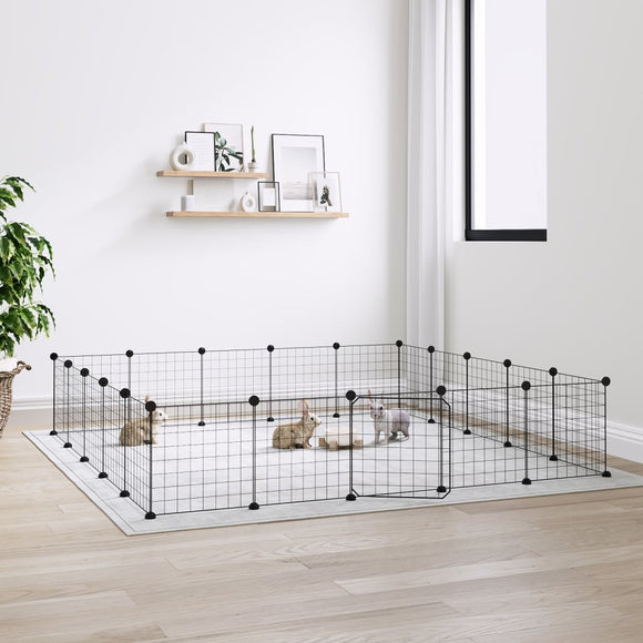 NNEVL 20-Panel Pet Cage with Door Black 35x35 cm Steel