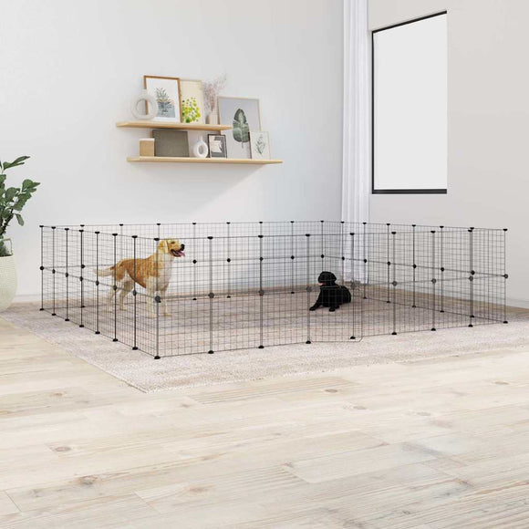 NNEVL 60-Panel Pet Cage with Door Black 35x35 cm Steel