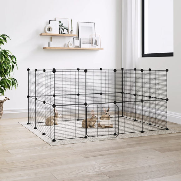 NNEVL 28-Panel Pet Cage with Door Black 35x35 cm Steel