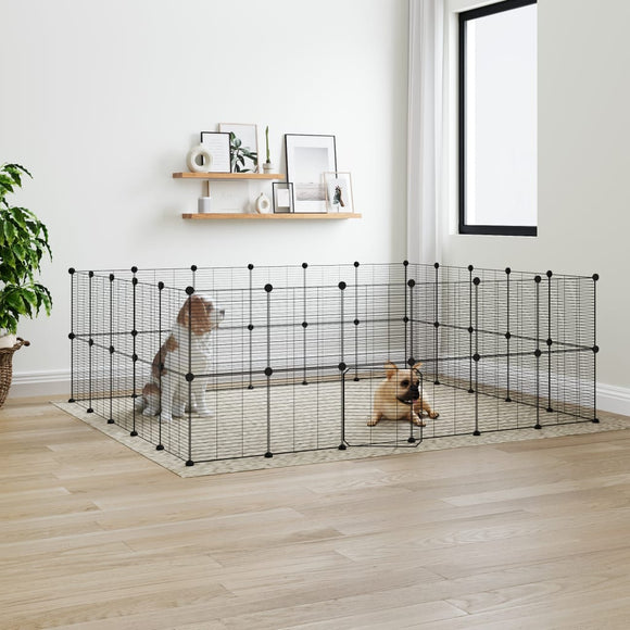NNEVL 44-Panel Pet Cage with Door Black 35x35 cm Steel