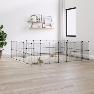 NNEVL 52-Panel Pet Cage with Door Black 35x35 cm Steel