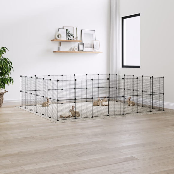 NNEVL 52-Panel Pet Cage with Door Black 35x35 cm Steel