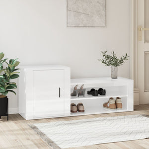 NNEVL Shoe Cabinet High Gloss White 130x35x54 cm Engineered Wood