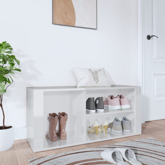NNEVL Shoe Cabinet High Gloss White 100x35x45 cm Engineered Wood