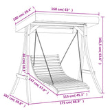 NNEVL Swing Bed with Canopy Solid Wood Spruce with Teak Finish