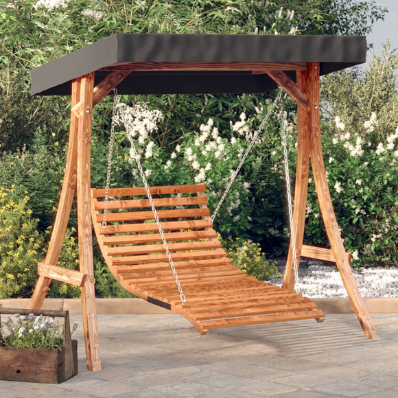 NNEVL Swing Bed with Canopy Solid Wood Spruce with Teak Finish