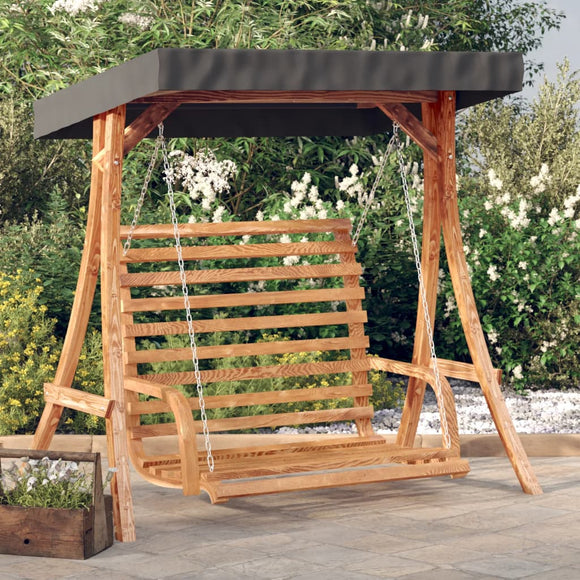 NNEVL Swing Bench with Canopy Solid Wood Spruce with Teak Finish