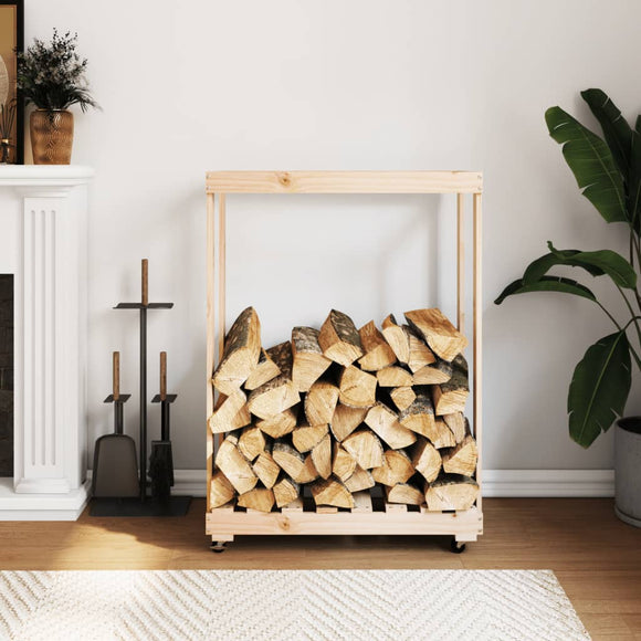 NNEVL Log Holder with Wheels 76.5x40x108 cm Solid Wood Pine