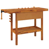 NNEVL Workbench with Drawer and Vices 124x52x83 cm Solid Wood Acacia