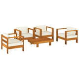 NNEVL 5 Piece Garden Lounge Set with Cream White Cushions Solid Wood