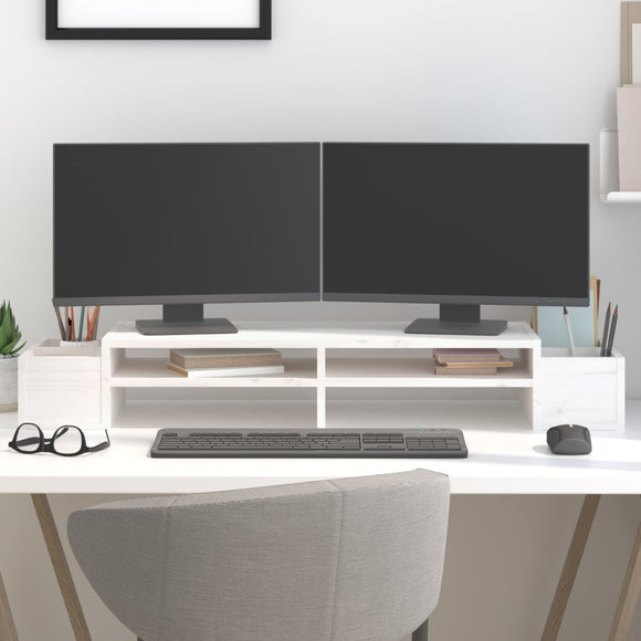 NNEVL Monitor Stand White 100x27.5x15 cm Solid Wood Pine
