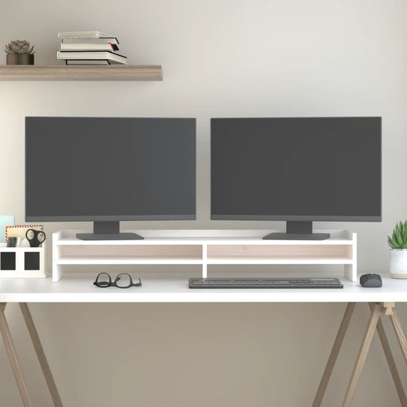 NNEVL Monitor Stand White 100x24x16 cm Solid Wood Pine
