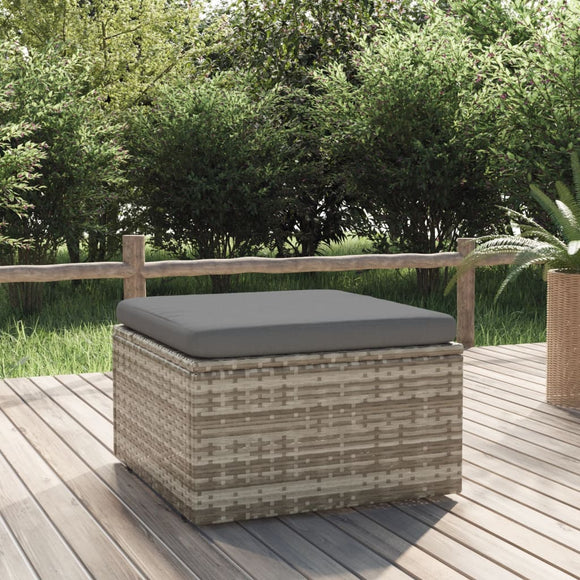 NNEVL Garden Footrest with Cushion Grey 55x55x30 cm Poly Rattan