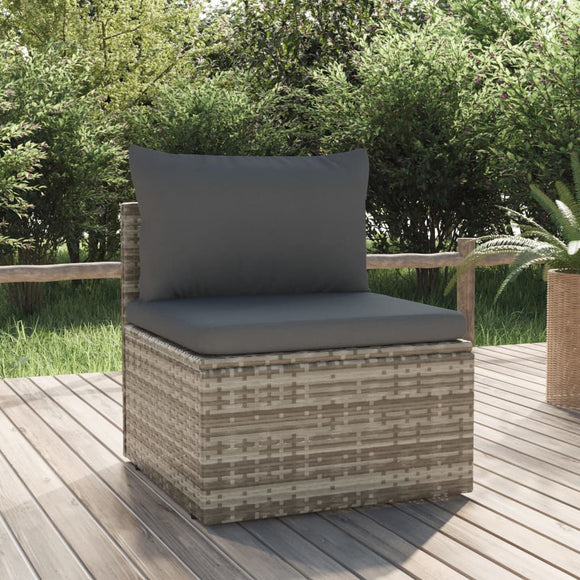 NNEVL Garden Middle Sofa with Cushion Grey 57x57x56 cm Poly Rattan