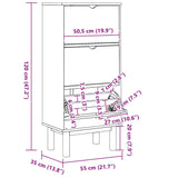 NNEVL Shoe Cabinet OTTA with 3 Drawers Brown Solid Wood Pine