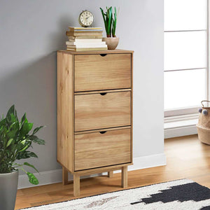 NNEVL Shoe Cabinet OTTA with 3 Drawers Brown Solid Wood Pine