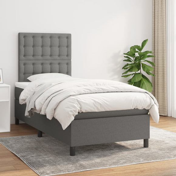 NNEVL Box Spring Bed with Mattress Dark Grey 106x203 cm King Single Size Fabric