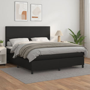 NNEVL Box Spring Bed with Mattress Black 153x203 cm Queen Size Faux Leather