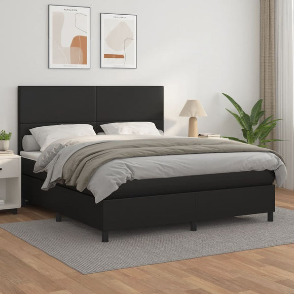 NNEVL Box Spring Bed with Mattress Black 153x203 cm Queen Size Faux Leather