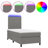 NNEVL Box Spring Bed with Mattress&LED Dark Grey 106x203 cm King Single Size Fabric