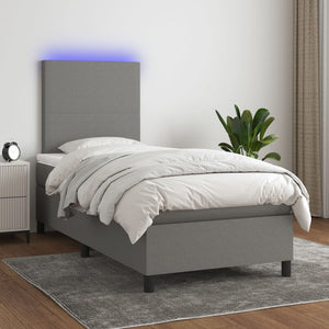 NNEVL Box Spring Bed with Mattress&LED Dark Grey 106x203 cm King Single Size Fabric