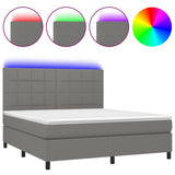 NNEVL Box Spring Bed with Mattress&LED Dark Grey 153x203 cm Queen Size Fabric