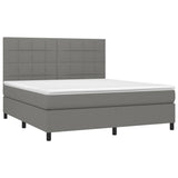 NNEVL Box Spring Bed with Mattress&LED Dark Grey 153x203 cm Queen Size Fabric