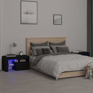 NNEVL Bedside Cabinets 2 pcs with LED Lights Black 70x36.5x40 cm