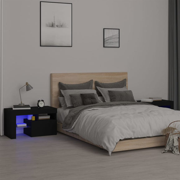 NNEVL Bedside Cabinets 2 pcs with LED Lights Black 70x36.5x40 cm