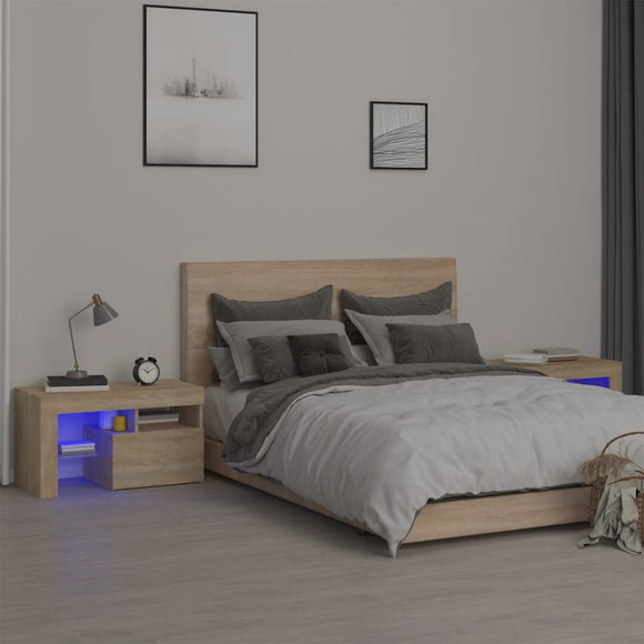 NNEVL Bedside Cabinets 2 pcs with LED Lights Sonoma Oak 70x36.5x40 cm
