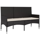 NNEVL 3-Seater Garden Bench with Cushions Black Poly Rattan