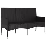 NNEVL 3-Seater Garden Bench with Cushions Black Poly Rattan